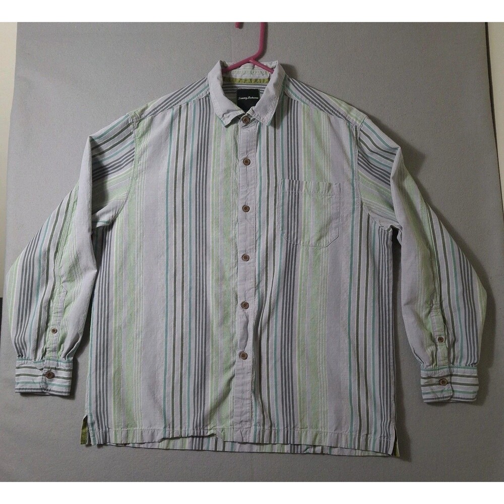 Tommy Bahama Silk Blend  Shirt Men's XL Striped Long Sleeve  Resort Cruise